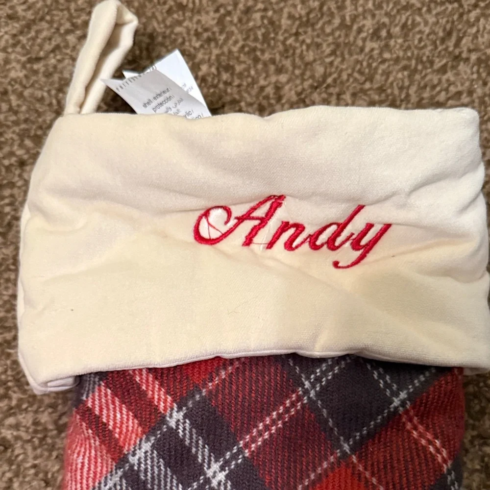 Pottery Barn Red and Cream Plaid Stocking